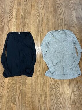 Splendid Jersey Long Sleeve Tops (2) - gray and black size L